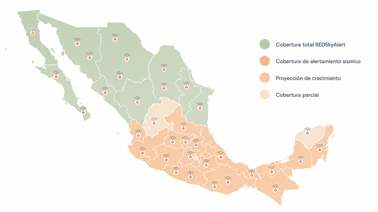 Mapa de cobertura REDSkyAlert en México